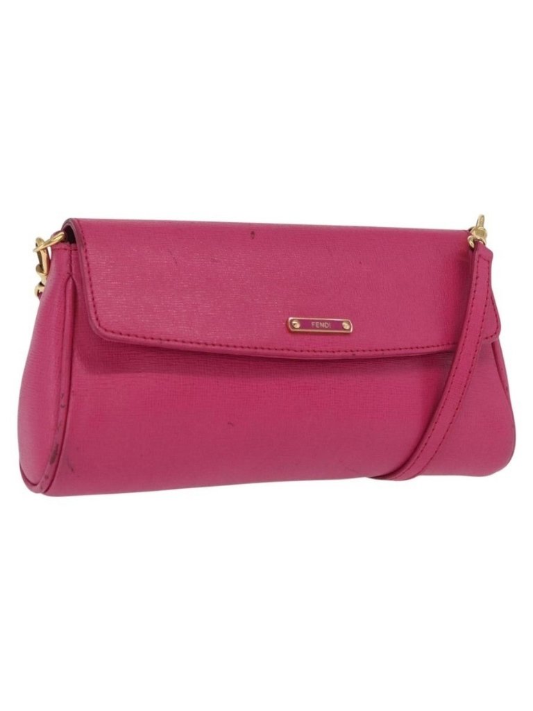 Authentic Fendi Shoulder Bag Leather 2way Pink Gold